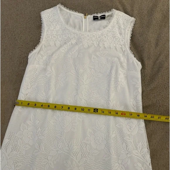 Karl Lagerfeld Paris Lace Shift White Flower Vacation Dress Women Size 16 - Picture 7 of 8